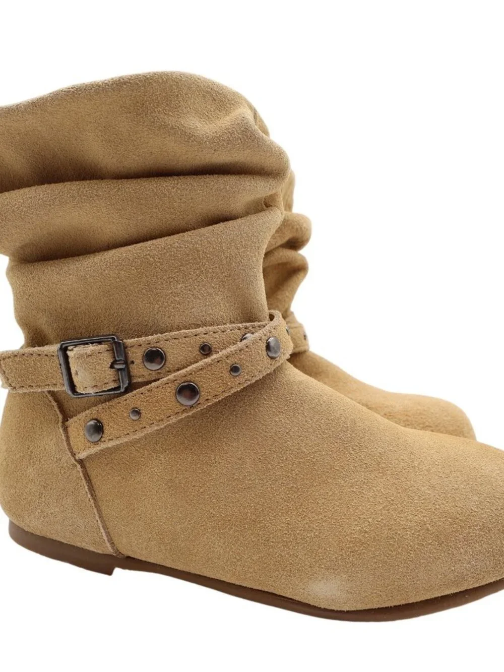 L'Amour Slouchy Buckle Boots Toddler Size 1 Tan Leather Studded Ankle